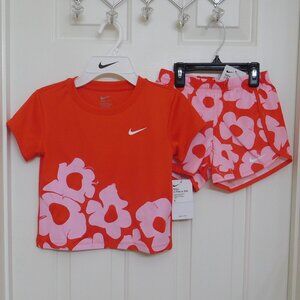NWT 2pc Nike Picante Red Floral Top & Running Shorts sz 6X